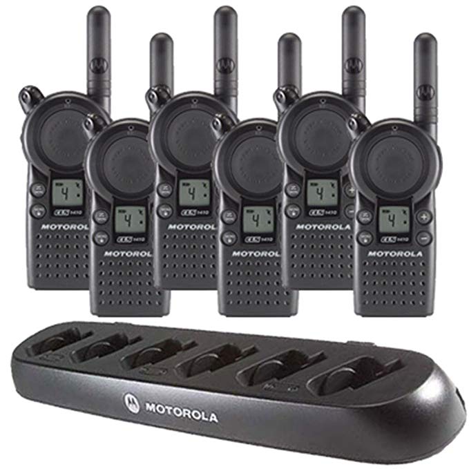 6 Motorola CLS1410 - UHF 1 Watt 4 Channel Radios & 1 Motorola 56531 6 Radio Charger(Black)