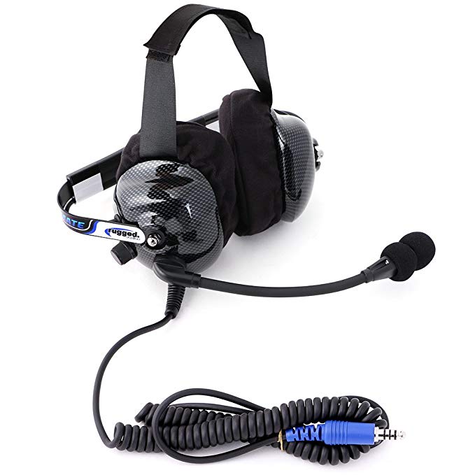 Rugged Radios H42-ULT Carbon Fiber Behind the Head Ultimate Headset with Gel Ear Seals, Cloth Ear Covers and Dynamic Noise Cancelling Microphone