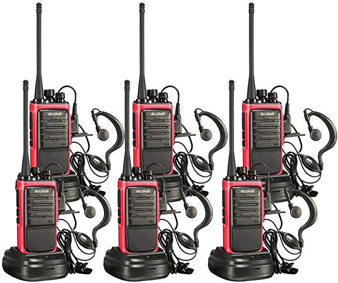 Arcshell Rechargeable Long Range Two-Way Radios with Earpiece 6 Pack Walkie Talkies UHF 400-470Mhz Li-ion Battery and Charger Included