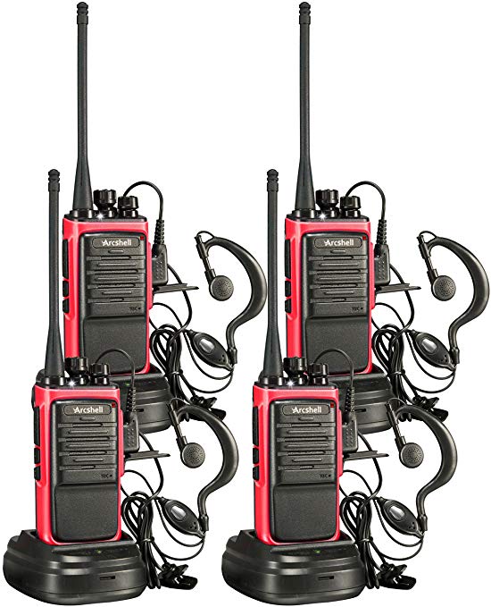 Arcshell Rechargeable Long Range Two-Way Radios with Earpiece 4 Pack Walkie Talkies UHF 400-470Mhz Li-ion Battery and Charger Included