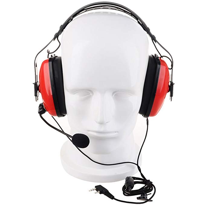 KENMAX 2 Pin Noise canceling Headset Headphone with PTT Mic for Walkie Talkie Kenwood Puxing Wouxun Baofeng (Red)