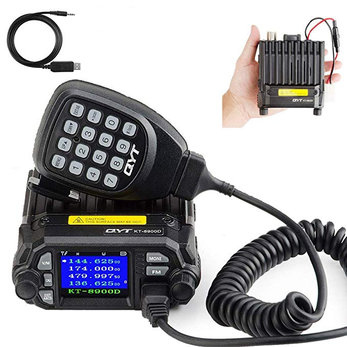 QYT KT-8900D Dual Band Mini Car Ham Radio Mobile Transceiver VHF UHF 136-174/400-480MHz Compact Amateur Two Way Radios + Free Programming Cable