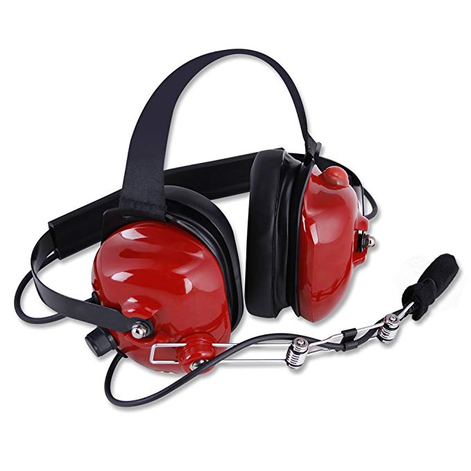 Rugged Radios H42-RED Behind The Head Two-Way Radio Headset with Dynamic Noise Cancelling Microphone, Push to Talk, and 3.5mm Input Jack for Music & MP3 Players