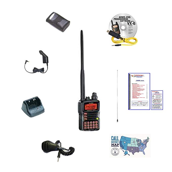 Yaesu VX-6R - Programming Software/Cable - Nifty Guide - Comet SMA24 HT Antenna - Yaesu Waterproof Speaker Mic - Yaesu Car Charger - Yaesu Soft Case - Yaesu Desktop Charger and Ham Guides Pocket Reference Card Bundle!