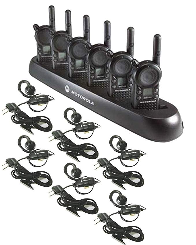 6 Pack of Motorola CLS1110 Walkie Talkie Radios with Headsets & 6-Bank Charger