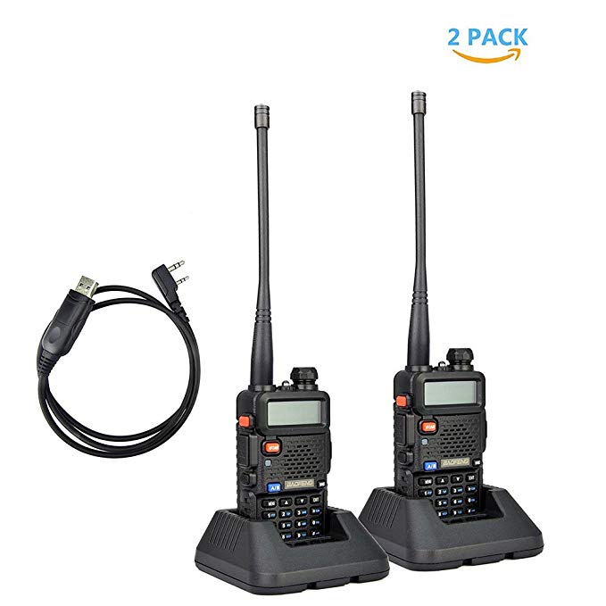 2Pack Baofeng UV-5R Dual-Band 136-174/400-480 MHz Ham Two-way Radio + Programming Usb Cable + Software Disk Kit(Black)