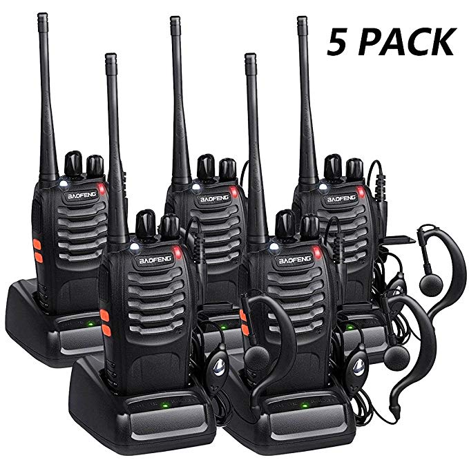 Walkie Talkies Long Range with Earpiece Mic Handheld VHF/UHF Radio Baofeng BF888s Rechargeable 5W Two Way Radios 16 Channels Comunicacion Two Way Radio with Antenna Microphone Headsets(5 Pack)