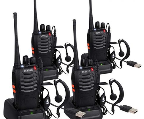 eSynic 4 Pack Rechargeable Walkie Talkies Long Range Two Way Radio UHF 400-470MHz Walky Talky Earpieces Flashlight 16 Channel FM Handheld Transceiver Support USB Cable Charging Review