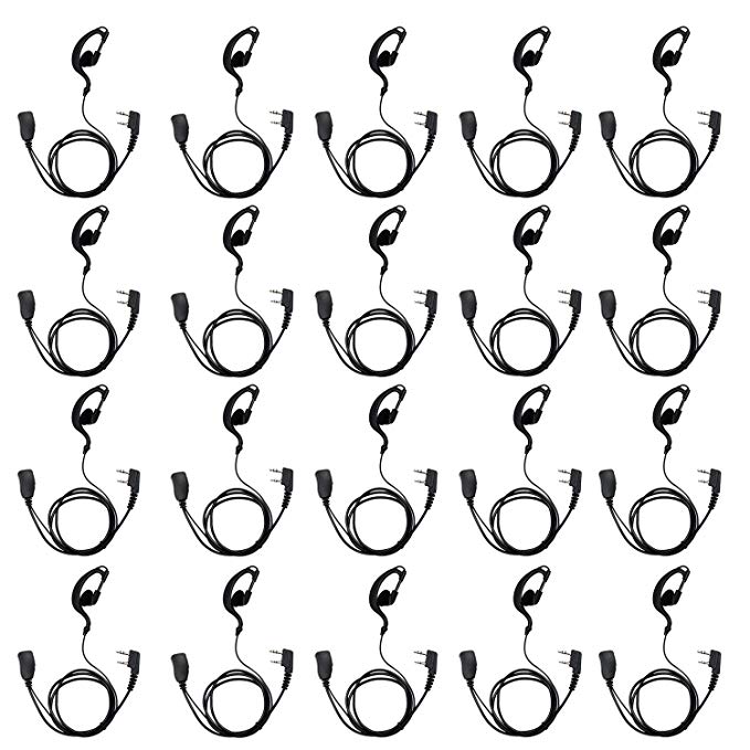 abcGOODefg 2 Pin G Shape Security Clip-Ear Earphone Headset for Retevis Kenwood PUXING Baofeng UV5R UV82 888S H777 Radio with PTT MIC (20 PACK)