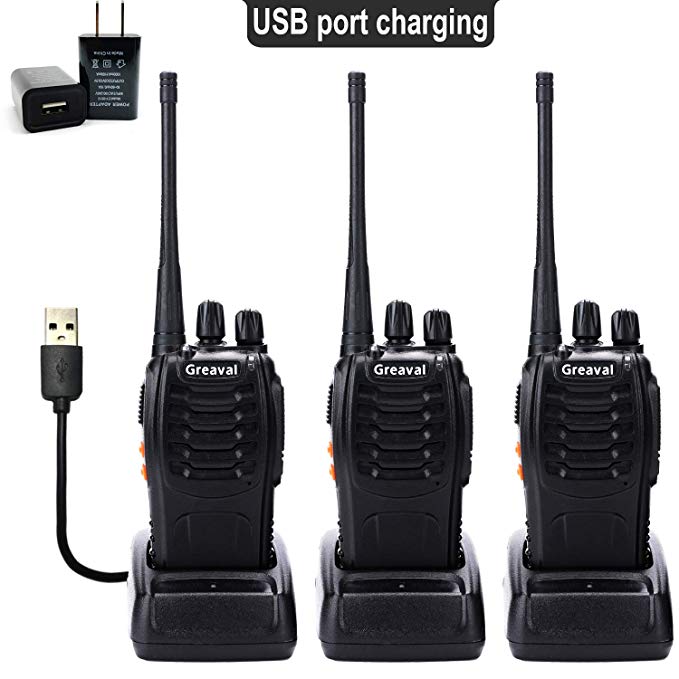 Rechargeable Walkie Talkies Long Range Handheld 16-Channel FRS/GMRS 2 Way Radio UHF 400-470MHz (3 Pack)