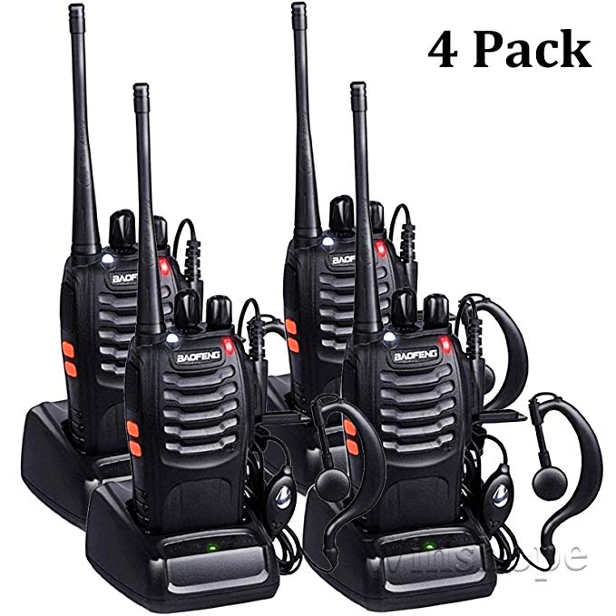 Walkie Talkies Radios Baofeng Radio BF-888s Long Range with Antenna Earpiece Mic Rechargeable Two Way Radio Handheld 2 Way Radio VHF/UHF Comunicacion Walkie Talkie with Headsets (Pack of 4)