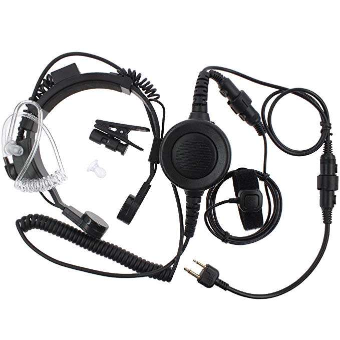 Tenq Military Grade Tactical Throat Mic Headset/earpiece with BIG Finger PTT for Icom Radio 2-pin Ic-12a, Ic-12at, Ic-12e, Ic-12gat, Ic-12ge, Ic-f3002