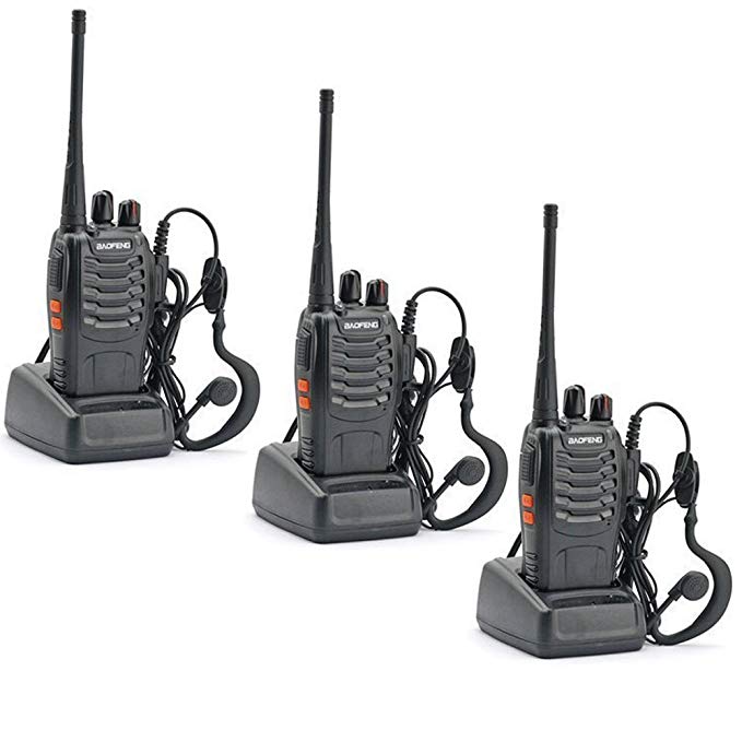3 Pack Walkie Talkie 16CH Signal Band UHF 400-470 MHz Ammiy baofeng BF-888s Rechargeable Two Way Radio Long Range Headset Built in LED Torch with Wall Charger(3 Pack of Radios)