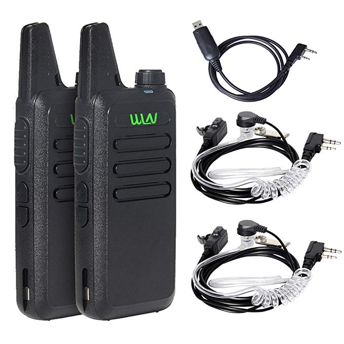 WLN KCD-1 Walkie Talkie 3W 16-Channel UHF Long Range FRS/GMRS Two-Way Radio with Earpiece 2 Pack