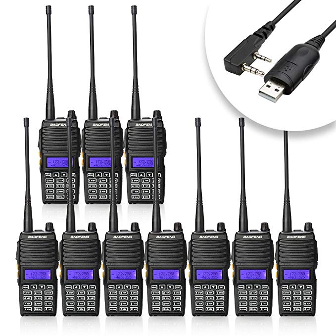 Baofeng 10PCS UV-5X Mate Handheld Two-way radio VHF136-174MHz UHF400-520MHz Dual Display Standby Transceiver Walkie Talkie with Tokmate Programming Cable