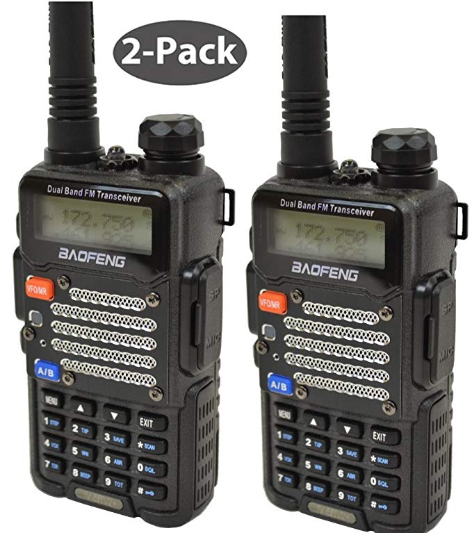 Baofeng 2-Pack UV-5R V2+UV-5R V2+ Plus Dual-Band 136-174/400-480 MHz FM Ham Two-way Radio, Improved Stronger Case, Enhanced Features - Black 2 pack (Latest 2014 Firmware)