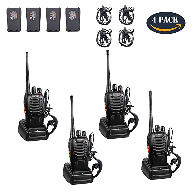 Walkie Talkies Rechargeable Long Range for Adults, UHF FRS/GMRS Two Way Radio Work in Voice Control and Alarm with Earpiece 16 Channels Li-ion Battery and Charger(Pack of 4)