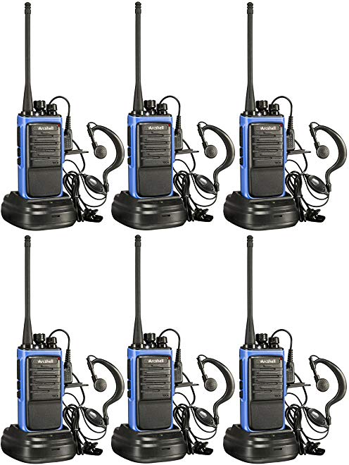 Arcshell Rechargeable Long Range Two-way Radios with Earpiece 6 Pack UHF 400-470Mhz Walkie Talkies Li-ion Battery and Charger included